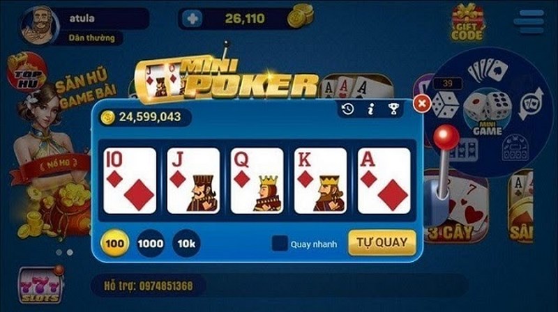 Nên tắt chế độ tự động quay khi chơi Quay HũMini Poker