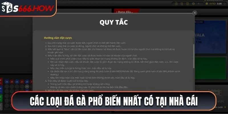 Các loại đá gà phổ biến nhất có tại nhà cái