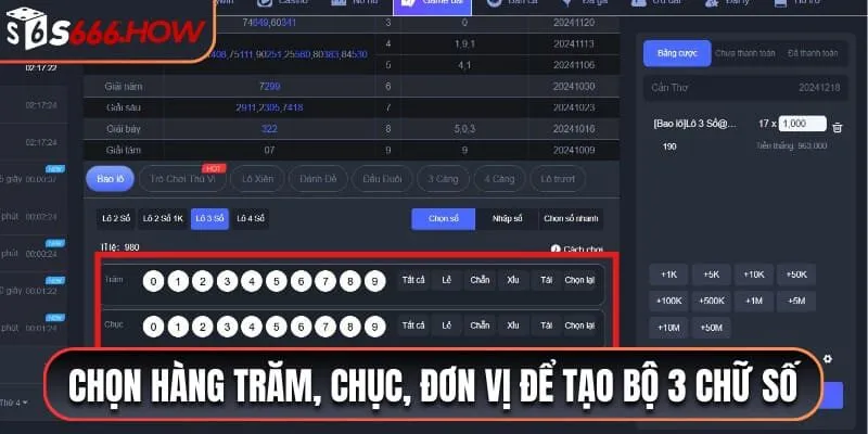 Chọn hàng trăm, chục, đơn vị để tạo bộ 3 chữ số