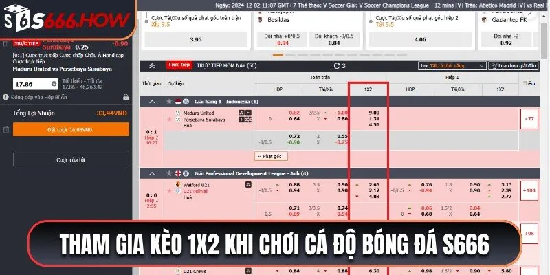 Tham gia kèo 1x2 khi chơi cá độ bóng đá S666